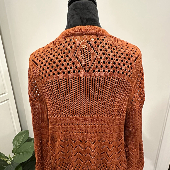 Philosophy Maxi Knit Orange Cardigan Size L Slit Hem - Picture 8 of 12